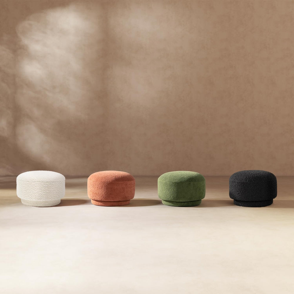 15" Mushroom Footstool Ottoman, Spice Orange Fleeced Teddy
