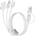 Temdan for Travel Vacation Essentials,3 in 2 USB C Cable for Apple Watch Charger/iPhone 16 Charger/Lightning,Multi Charging Cable Cord,Camping Essentials,Designed for iWatch & iPhone 16-12-4FT White
