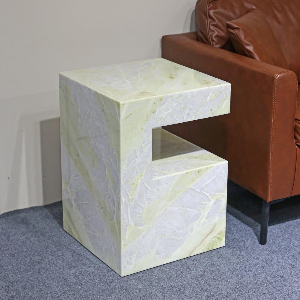 Natural Marble C-Shaped End Table, Luxurious Handmade Coffee Table Suitable f...