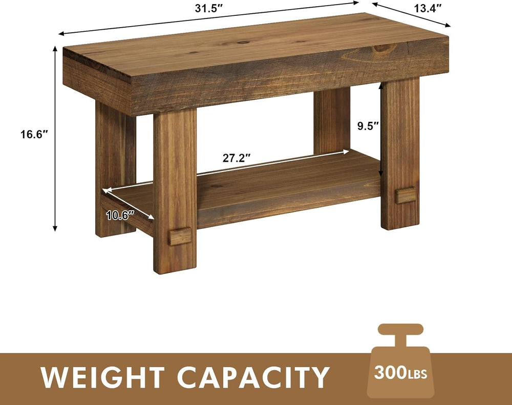 HOKYHOKY Solid Wood Entryway Bench - 31.5" Farmhouse Small Storage Bench...
