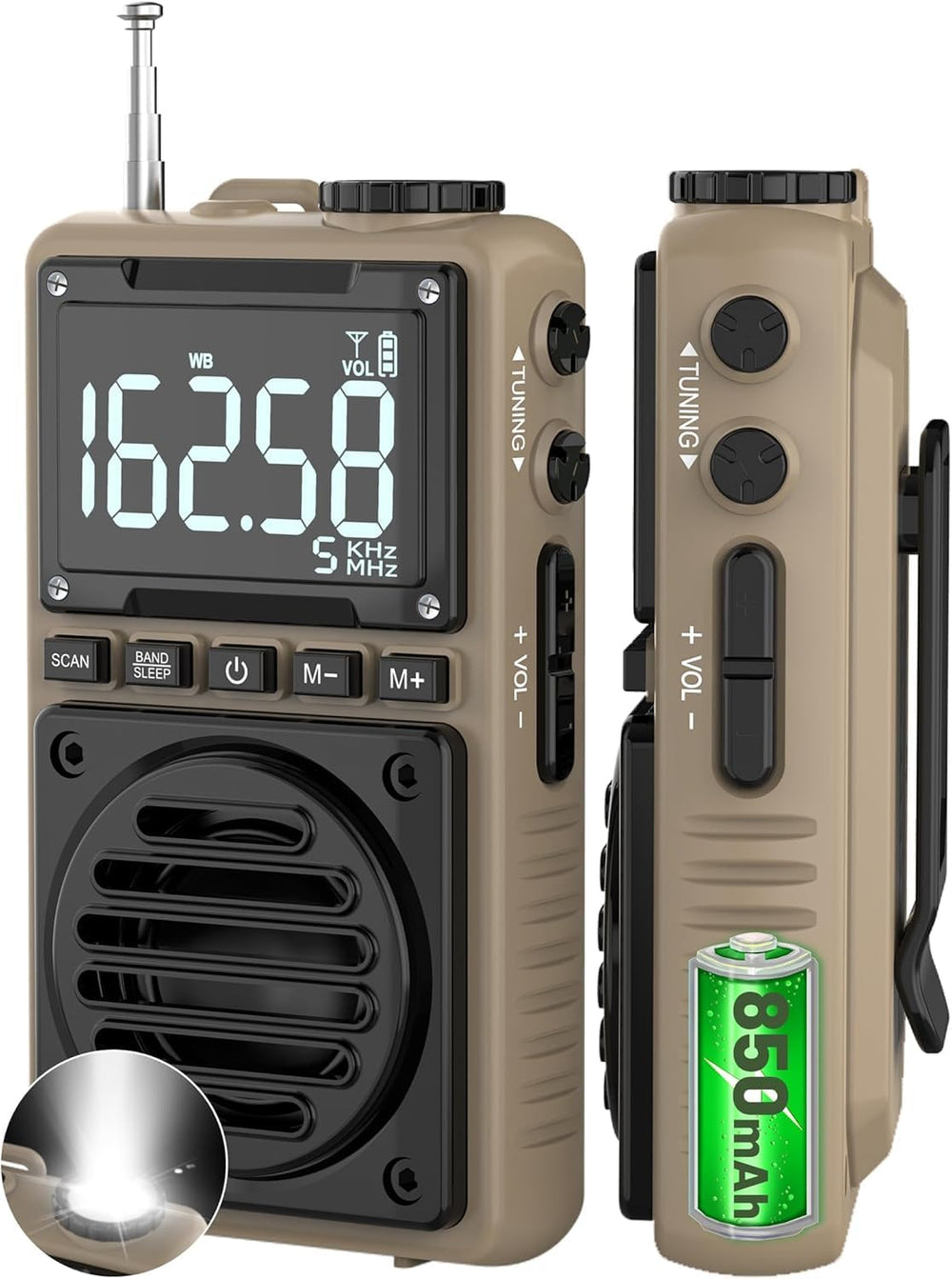 Digital AM FM Weather Band Radio 850mAh Rechargeable Battery