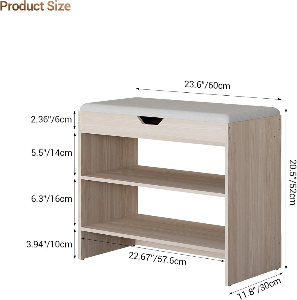 Shoe Bench with Cushion, 2 Tiers Shoe Bench with Flip-Top Storage, 23.6"...