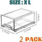 PeJeyiee Clear Stackable Refrigerator Organizers and Storage Drawers - Pull-Out Fridge Bins with Anti-Slip Base & Easy Clean, Plastic Organizers for Kitchen Pantry Cabinet Closet ﻿ (2XL)