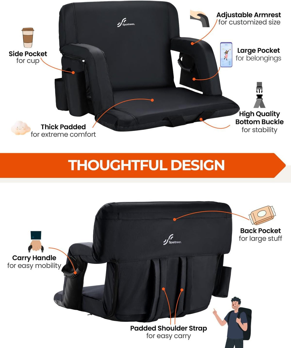 Sportneer Stadium Seats with Back Support: 2.5'' Thick Comfy Cushion ...
