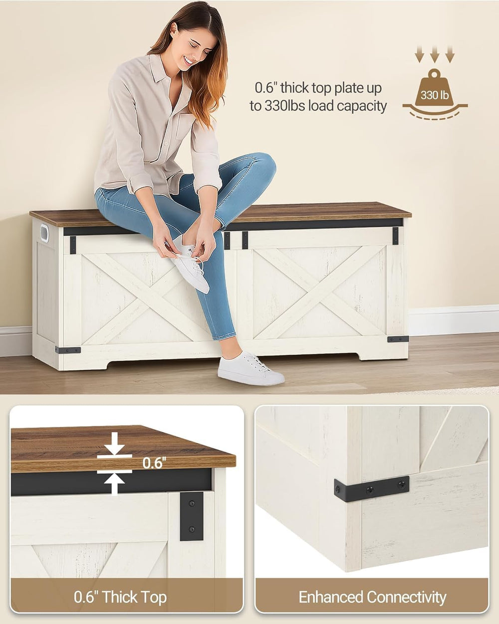 Hzuaneri 47" Farmhouse Storage Chest and Bench | 59 Gal | 330lb Seat | F...