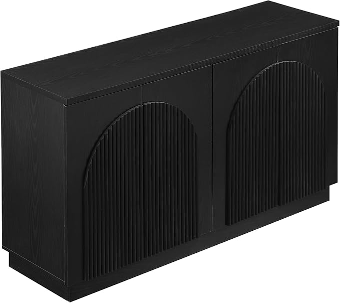 Yechen Fluted Black TV Stand with Arched Reeded Design Doors, Modern Entertainment Center with Storage for Up to 65 Inch, TV Media Console, TV Cabinet for Living Room, Bedroom(1 PCS)