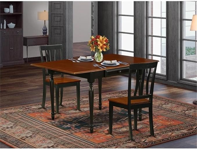 East West Furniture MZAN3-BCH-W 3 Piece Dining Table Set for Small Spaces Contains a Rectangle Dining Room Table with Dropleaf and 2 Wood Seat Chairs, 36x54 Inch, Black & Cherry