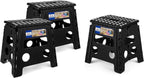 ACKO 13 Inch Folding Step Stool 3-Piece Set, 300 LB Capacity Plastic Foldable Stools with Handle, Non-Slip Bundle (Black & Black & Black)