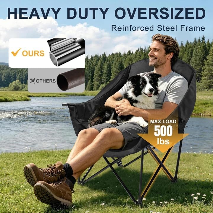 Oversized Camping Chairs for Adult - Heavy Duty Padded Portable Folding Chair...