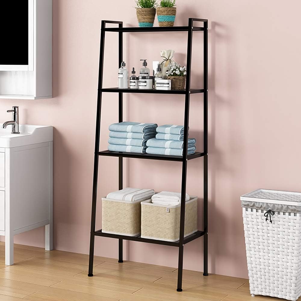 soges Ladder Shelf, 4-Tier Shelves Bookshelf, Storage Rack Shelves, Bathroom, Living Room, Plant Flower Stand, Multifunctional Display Shelfs, Simple Assembly, Black