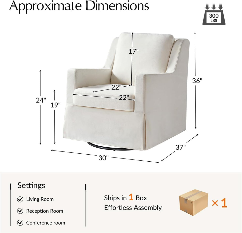 HULALA HOME Farmhouse Swivel Rocker Chair with Washable Slipcover, Ivory