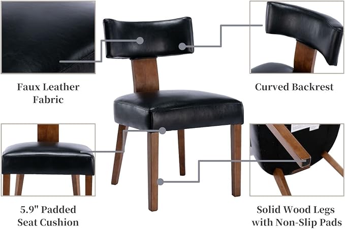 Set of 4 PU Leather Upholstered Side Chairs, Modern Kitchen Armless Parson Chairs Solid Wood Dining Chairs, Black
