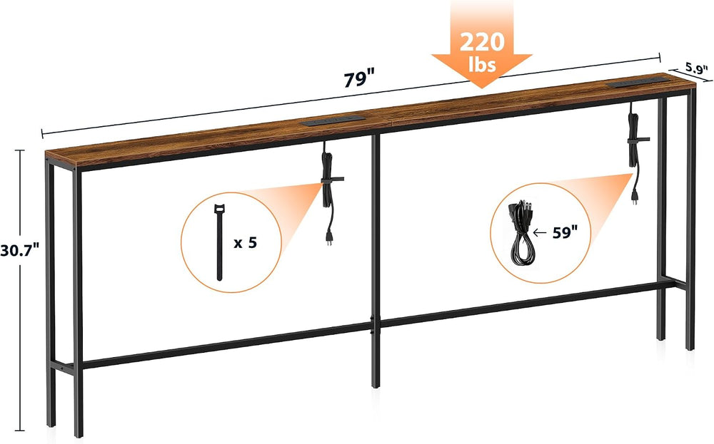 Bathola 80.7'' Behind Couch Table with 2 Outlets, Sofa Tables Narrow ...