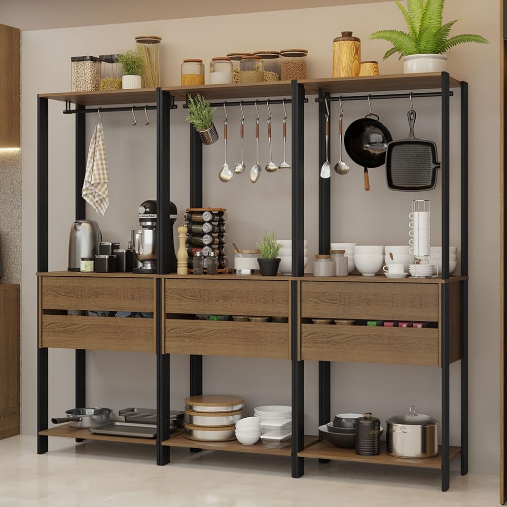 Madesa Kitchen Pantry Storage Rack with 6 Drawers and Hanging Spaces 82"...