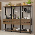 Madesa Kitchen Pantry Storage Rack with 6 Drawers and Hanging Spaces 82" L Multiuse Modular Cabinet for Kitchen Organization (Black/Brown)