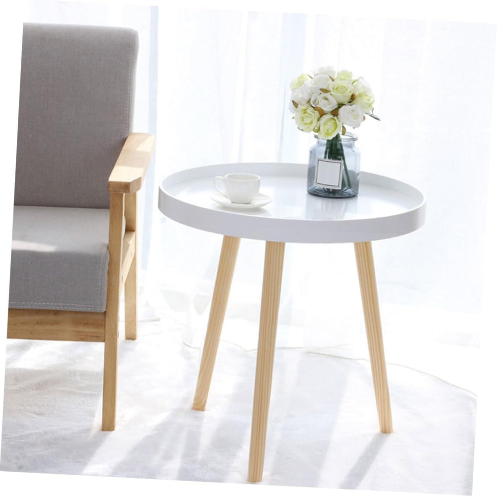 Modern Small Round Tea Table White Mini Sofa Side Table Bedside Decorative fo...