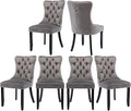 Velvet Dining Chairs Set of 6, Tufted Upholstered Dining Room Chairs with Back Ring Pull, Nailhead Trim and Solid Wood Legs, Modern Dining Chair for Dining Room, Kitchen(Grey)