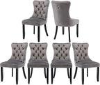 Velvet Dining Chairs Set of 6, Tufted Upholstered Dining Room Chairs with Back Ring Pull, Nailhead Trim and Solid Wood Legs, Modern Dining Chair for Dining Room, Kitchen(Grey)