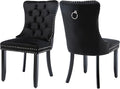 Velvet Dining Chairs Set of 2, Tufted Upholstered Dining Room Chairs with Back Ring Pull, Nailhead Trim and Solid Wood Legs, Modern Dining Chairs for Dining Room, Kitchen(Black)