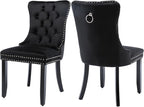 Velvet Dining Chairs Set of 2, Tufted Upholstered Dining Room Chairs with Back Ring Pull, Nailhead Trim and Solid Wood Legs, Modern Dining Chairs for Dining Room, Kitchen(Black)