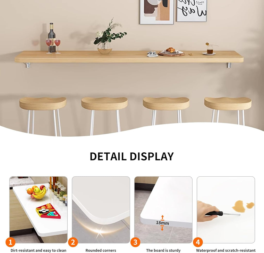 Wall Mounted Folding Wood Table, Folding Table with Heavy Duty Metal for Laundry Collapsible Shelf Brackets, Wall Mounted Desk Fold Down for Small Spaces Wooden 100 * 50cm/39.3”*19.7”