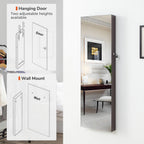 GISSAR Full Length Mirror Jewelry Cabinet, 6 LEDs Jewelry Armoire Wall Mounted Over The Door Hanging, Jewelry Organizer Storage with Lights Lockable, Brown, 14.6" x 47.2"