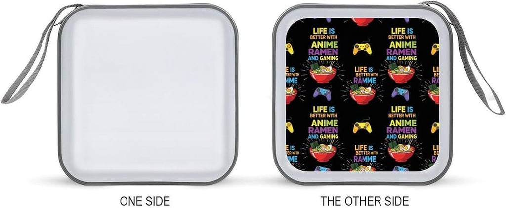 Portable CD Holder Case with Strap Life Is Better With Anime Ramen Gaming, 40-Capacity Hard Plastic Storage Binder, Protective Wallet for Car Office Travel