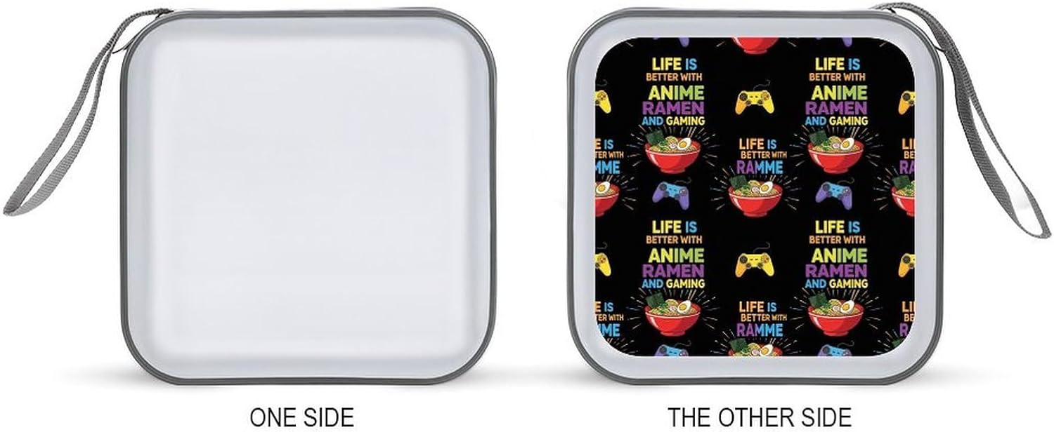 Portable CD Holder Case with Strap Life Is Better With Anime Ramen Gaming, 40-Capacity Hard Plastic Storage Binder, Protective Wallet for Car Office Travel