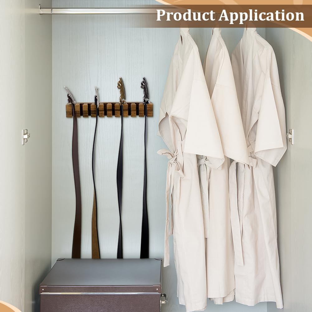 PH PandaHall Belt Organizer, Wooden Belt Holder Wall Mounted Belts Hanger with Slots Space Saving Storage for 10 Belts, Home Bedroom Closet Retail Shop, Camel, 1pc, 10.7x1.5x2.4inch
