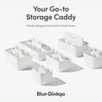 BLUE GINKGO Stackable Organizer Caddy – Korean-Made Portable Tote for Bathroom, Office, Crafts, or School Supplies (Long Rectangle, Blue)