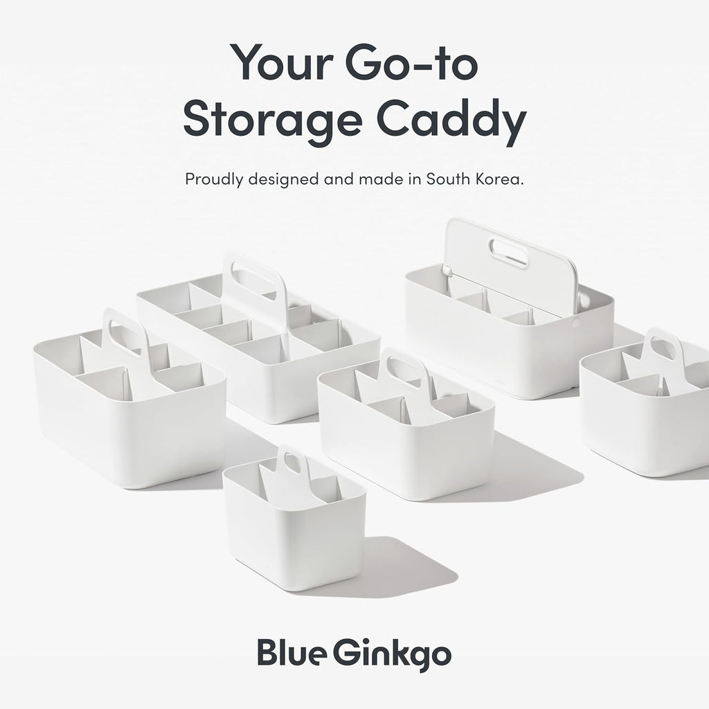 BLUE GINKGO Stackable Organizer Caddy – Korean-Made Portable Tote for Bathroom, Office, Crafts, or School Supplies (Rectangle, White)