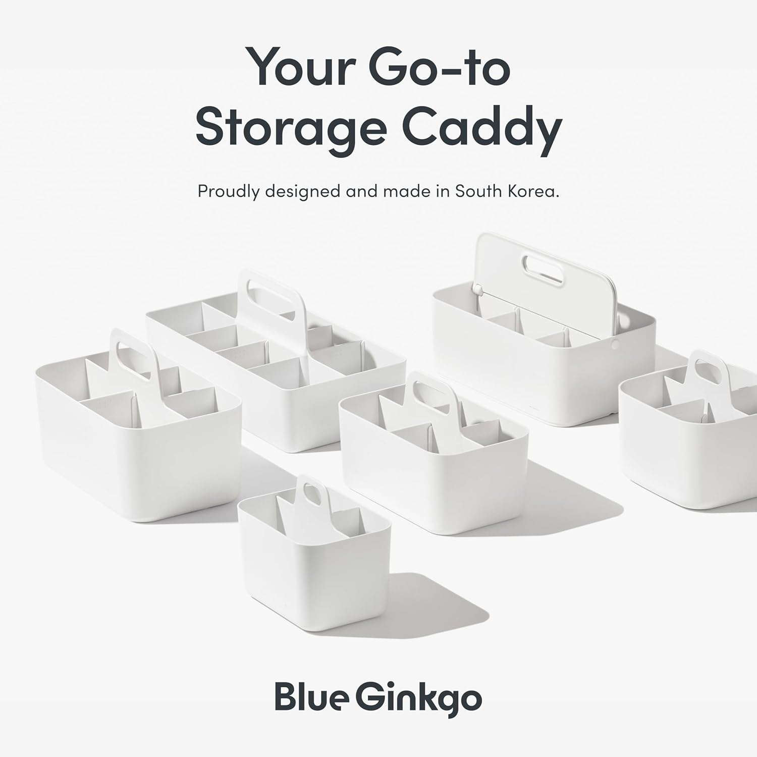 BLUE GINKGO Small Stackable Organizer Caddy – Korean-Made Portable Tote for Bathroom, Office, Crafts, or School Supplies (Square, Blue)
