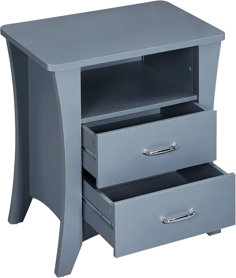 Grey Nightstand with 2 Drawers and Open Shelving,for Small Spaces