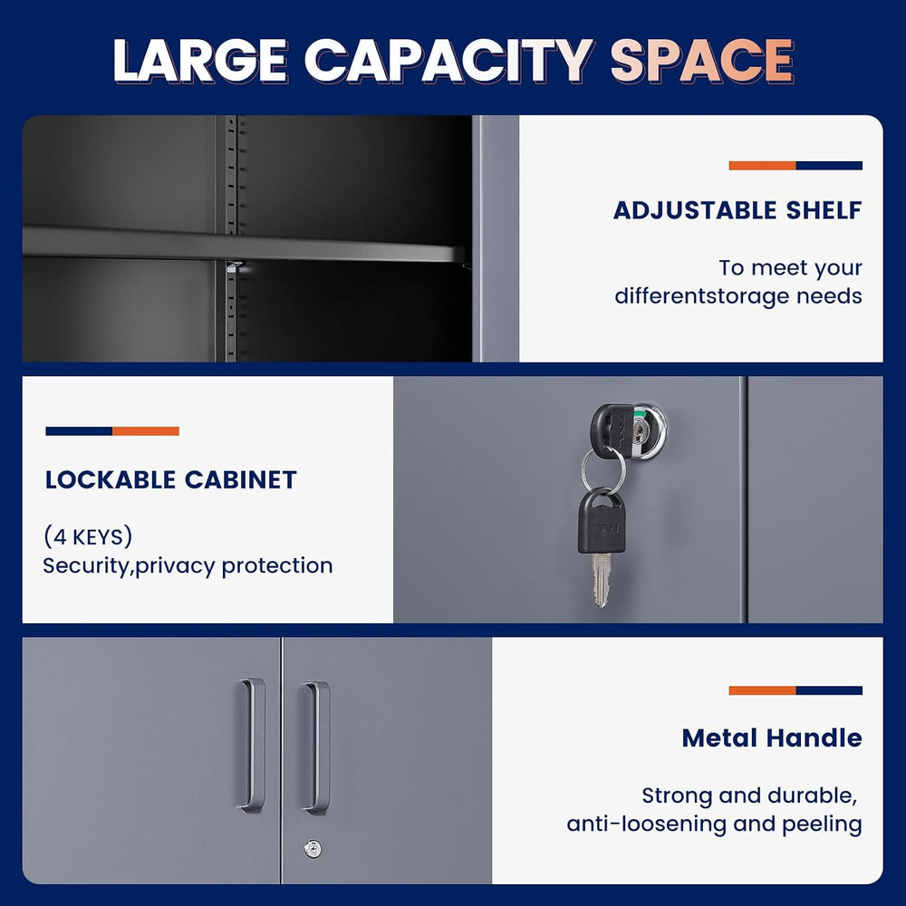 Yizosh Metal Storage Locking Cabinet with 4 Doors and 2 Adjustable Shelves,71...