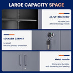 Yizosh Metal Storage Locking Cabinet with 4 Doors and 2 Adjustable Shelves,71" Lockable Garage Tall Steel Cabinet,for Home Office,Living Room,Pantry,Gym,Commercial Storage (Gray Black)