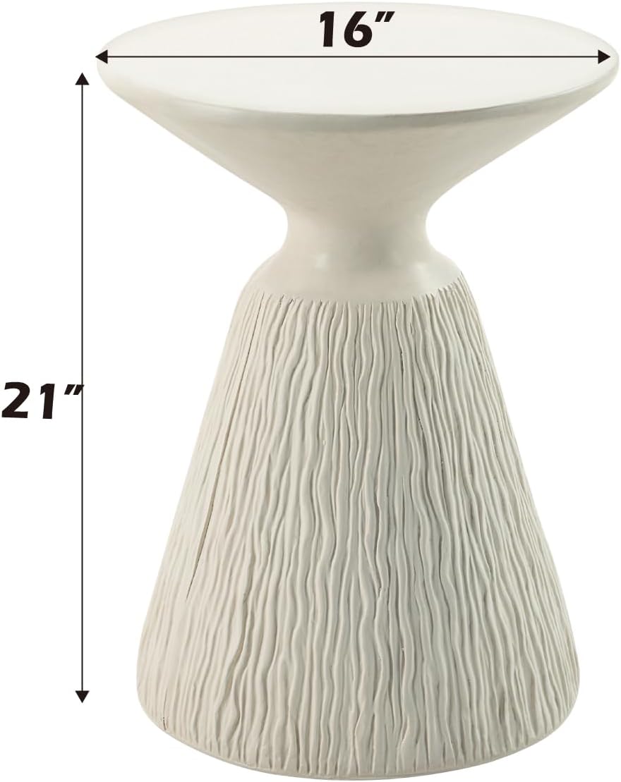 φ16 Natural White Finish Fiber Concrete Accent Table, Round Side Table for Li...