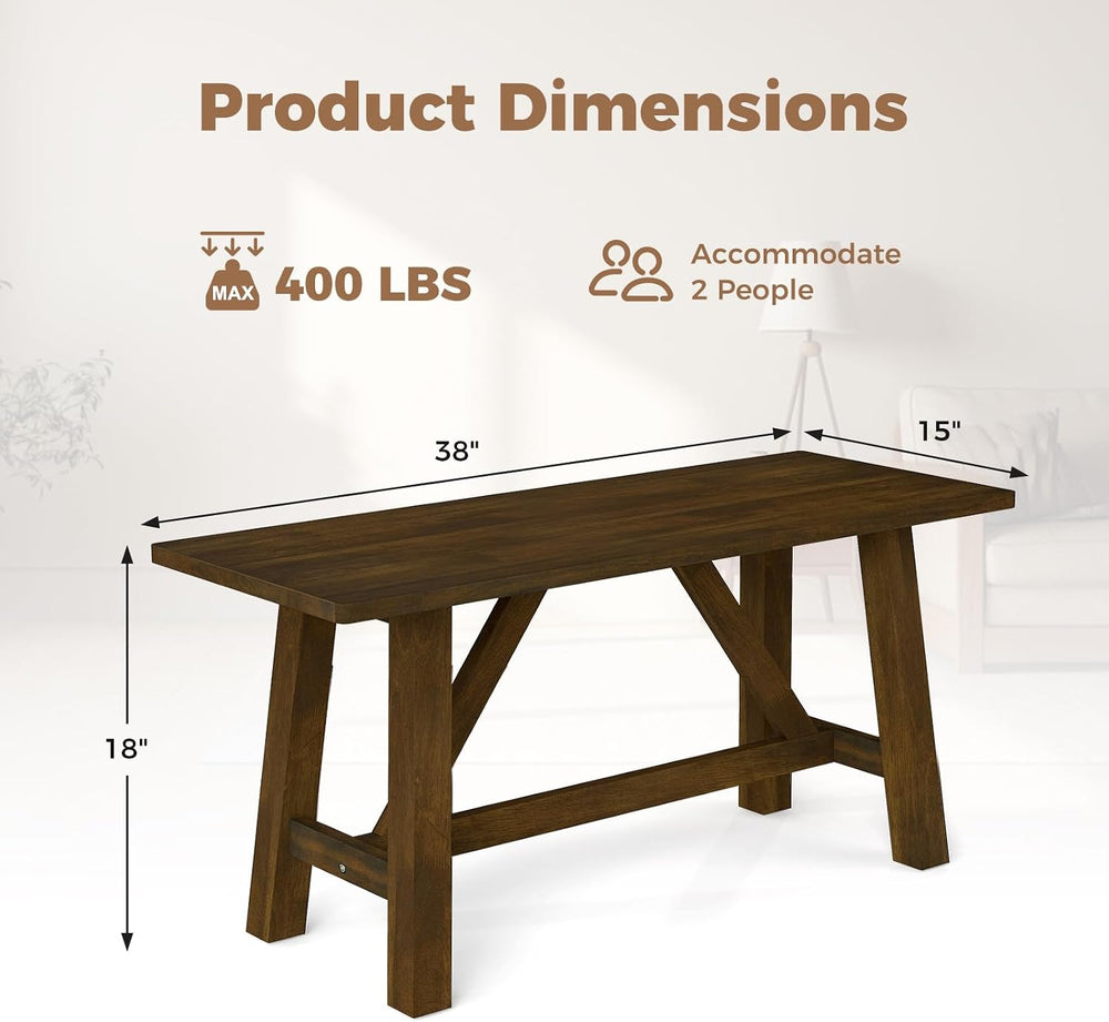 GOFLAME 38” Wood Dining Bench, Farmhouse Entryway Bench with Rubber Wood Fram...