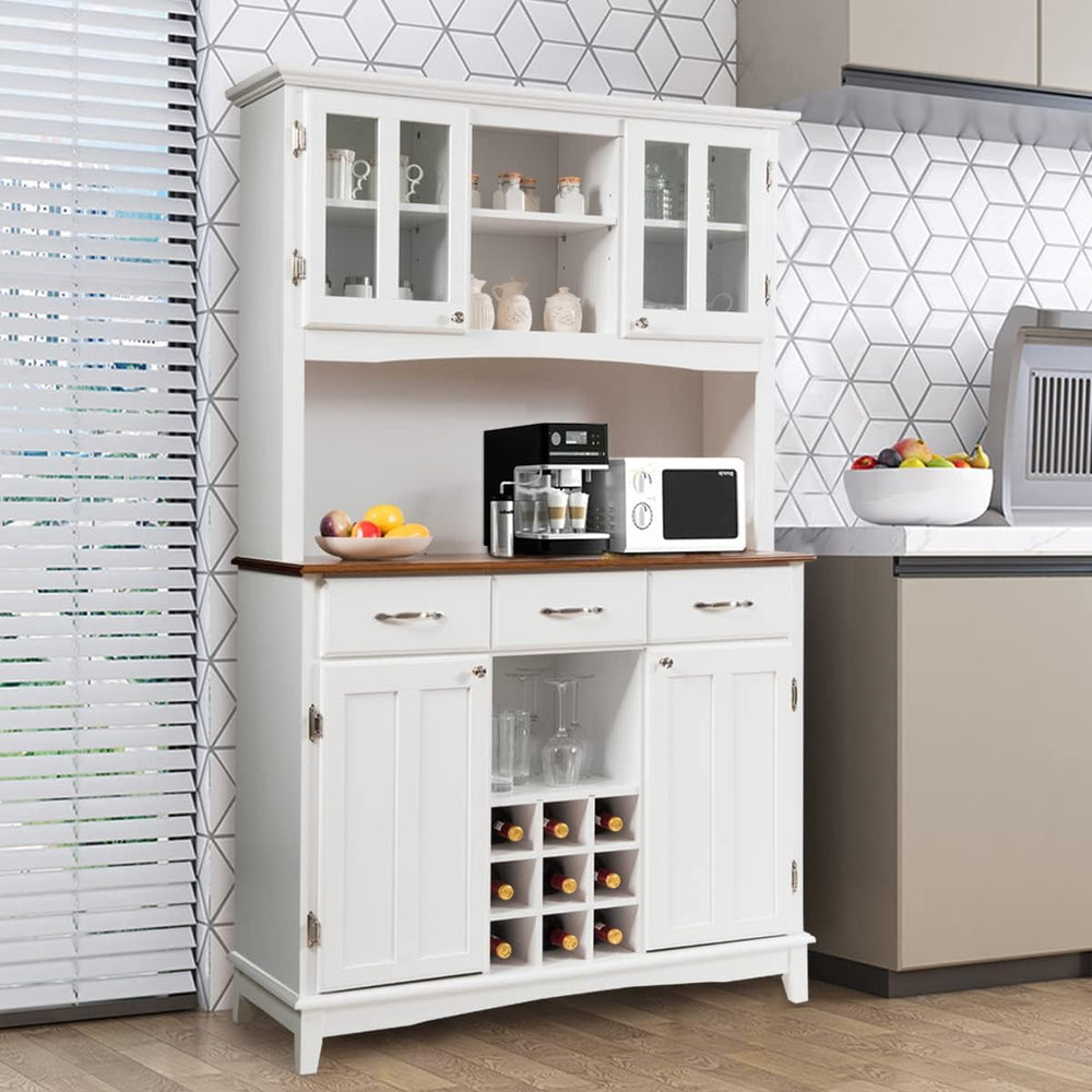 Moccha Kitchen Hutch with Storage, Farmhouse Buffet Cabinet Cupboard with Gla...