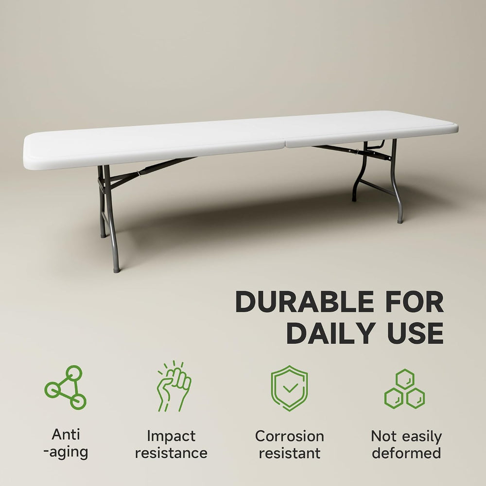 Folding Table 8 Foot - Heavy Duty 660LBS Capacity, Sturdy & Foldable Desi...