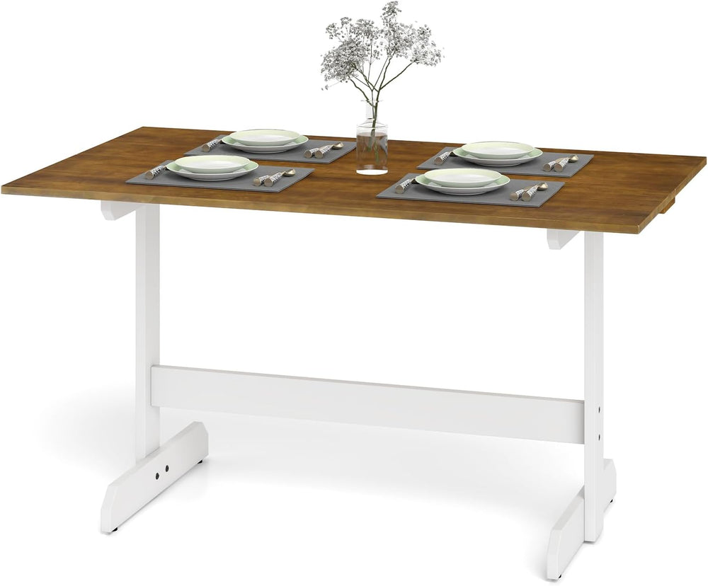 Giantex 55" Dining Table for 4-6, Farmhouse Kitchen Table with H-Shaped ...