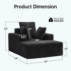 Boneless Chaise Lounge Chair, 54" Oversized Cloud Couch Sofa with Deep Seat, Plush Corduroy Reading Chair for Living Room, Bedroom, Reading Nook, Apartment, Gaming Room & Movie Nights, Black