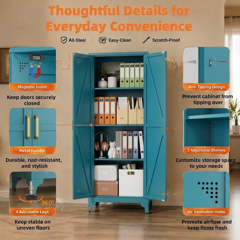 67" Tall Metal Vertical File Cabinet with Adjustable Shelves | Office Or...