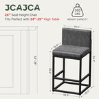 Barstools Set of 4 Grey Metal Bar Stools Modern Bar Chairs Pu Leather for Kitchen Island Counter Height Cafe Resturant Stools, 26 Inch
