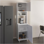 Kitchen Pantry Cabinet with Two Doors, Open Middle Shelf and Upper Storage, White,for Kitchen