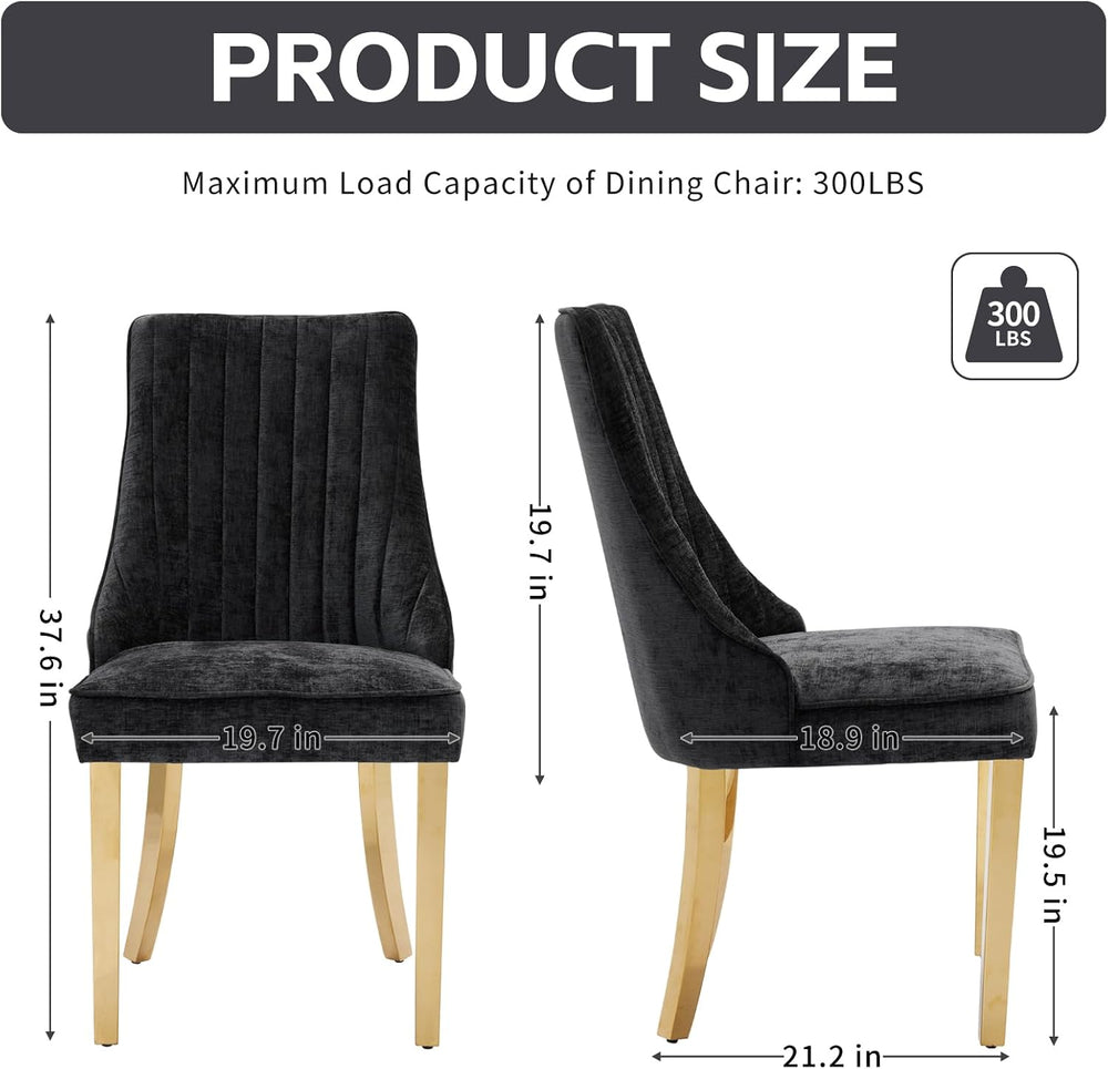 Shenyon Black Chenille Upholstered Dining Chairs Set of 4, Gold Metal Legs | ...