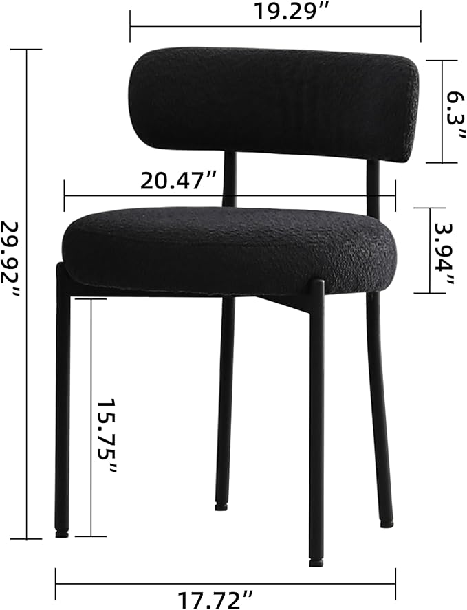 DYHOME Black Boucle Dining Chairs Set of 2, Mid Century Modern Kitchen Chairs...