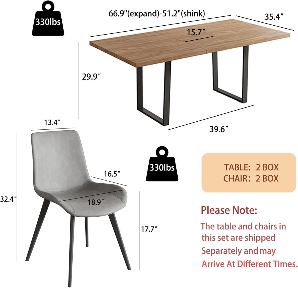 ZckyCine Mid-Century Extendable Dining Table Set, 51"-67", 6 Uphols...