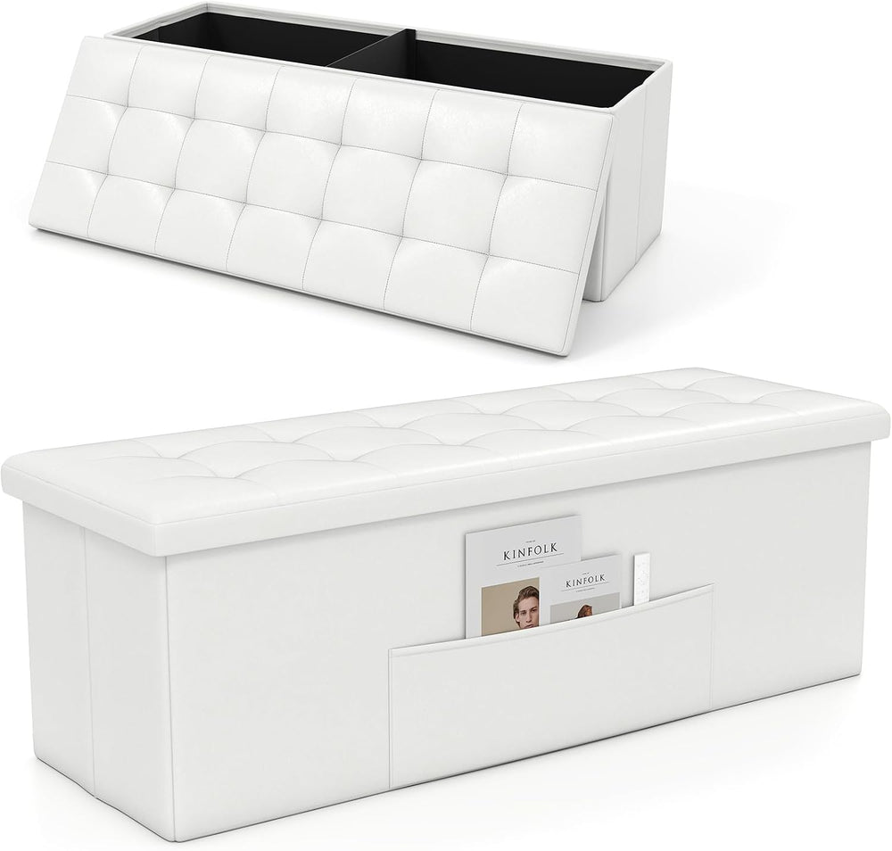 43 Inches Folding Storage Ottoman Bench, Foldable Foot Rest Stool End of Bed ...