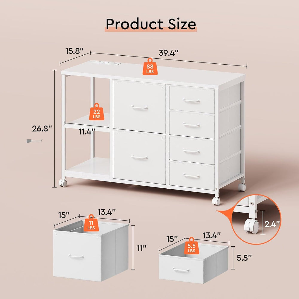 Maihail 6 Drawer File Cabinet with Charging Station and Open Storage Shelf, W...