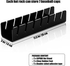 SIPRDE Hat Racks for Baseball Caps Display and Organizer - 2 Pack, No Install Acrylic Hat Racks for 14 Baseball Caps for Bedroom, Closet, Dresser(Black)